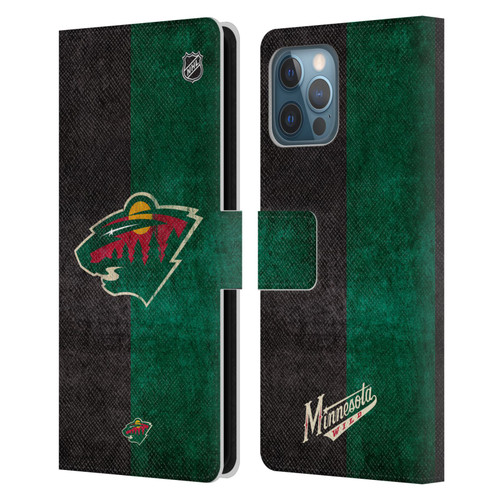 NHL Minnesota Wild Half Distressed Leather Book Wallet Case Cover For Apple iPhone 12 Pro Max
