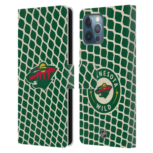 NHL Minnesota Wild Net Pattern Leather Book Wallet Case Cover For Apple iPhone 12 Pro Max
