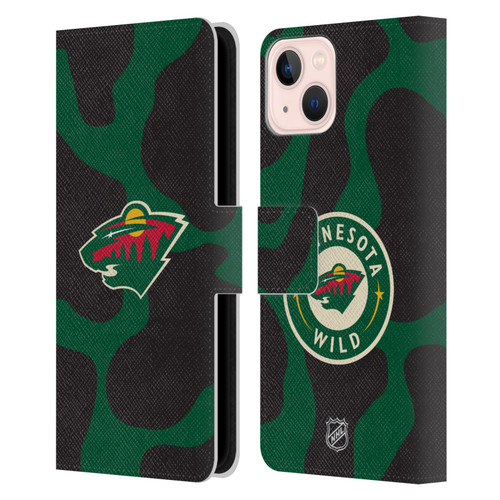 NHL Minnesota Wild Cow Pattern Leather Book Wallet Case Cover For Apple iPhone 13