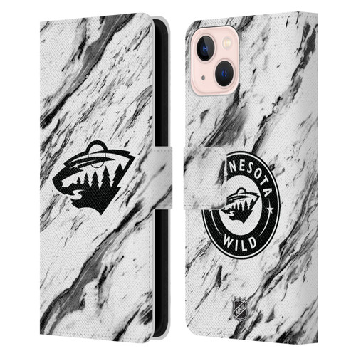 NHL Minnesota Wild Marble Leather Book Wallet Case Cover For Apple iPhone 13