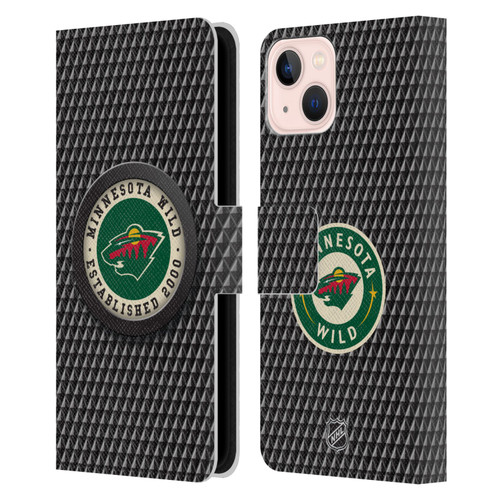 NHL Minnesota Wild Puck Texture Leather Book Wallet Case Cover For Apple iPhone 13
