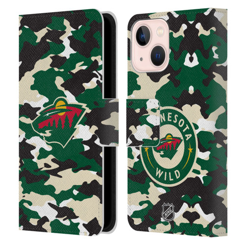 NHL Minnesota Wild Camouflage Leather Book Wallet Case Cover For Apple iPhone 13 Mini