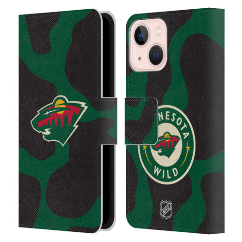 NHL Minnesota Wild Cow Pattern Leather Book Wallet Case Cover For Apple iPhone 13 Mini