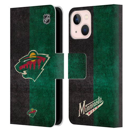 NHL Minnesota Wild Half Distressed Leather Book Wallet Case Cover For Apple iPhone 13 Mini