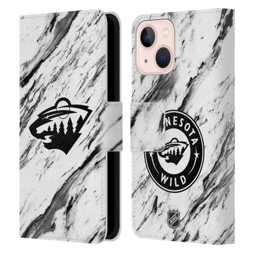 NHL Minnesota Wild Marble Leather Book Wallet Case Cover For Apple iPhone 13 Mini