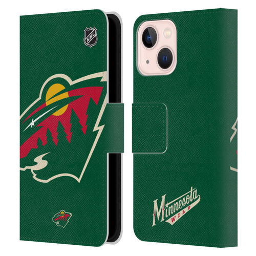 NHL Minnesota Wild Oversized Leather Book Wallet Case Cover For Apple iPhone 13 Mini