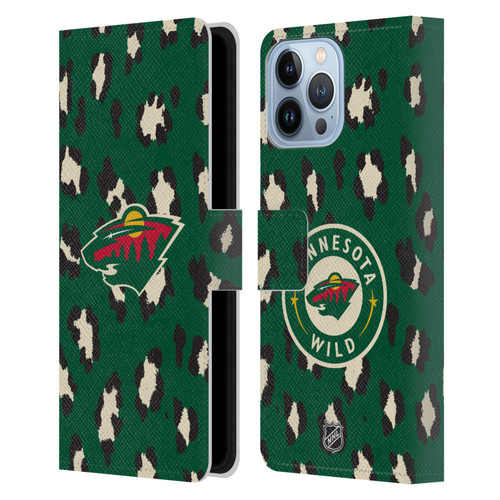NHL Minnesota Wild Leopard Patten Leather Book Wallet Case Cover For Apple iPhone 13 Pro Max