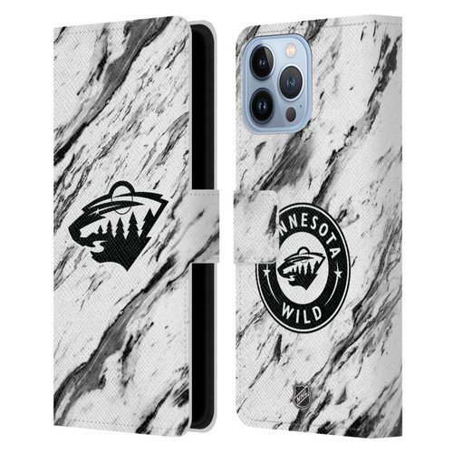 NHL Minnesota Wild Marble Leather Book Wallet Case Cover For Apple iPhone 13 Pro Max
