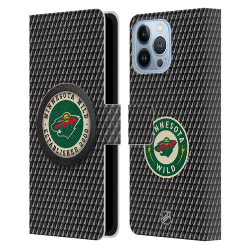 NHL Minnesota Wild Puck Texture Leather Book Wallet Case Cover For Apple iPhone 13 Pro Max