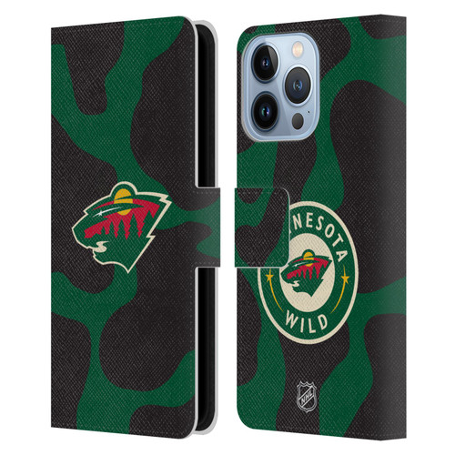 NHL Minnesota Wild Cow Pattern Leather Book Wallet Case Cover For Apple iPhone 13 Pro