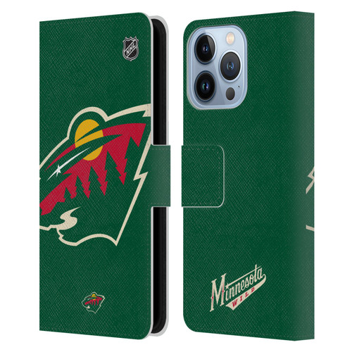 NHL Minnesota Wild Oversized Leather Book Wallet Case Cover For Apple iPhone 13 Pro