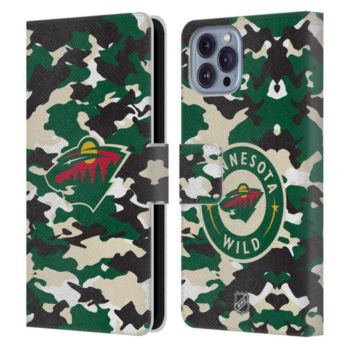 NHL Minnesota Wild Camouflage Leather Book Wallet Case Cover For Apple iPhone 14
