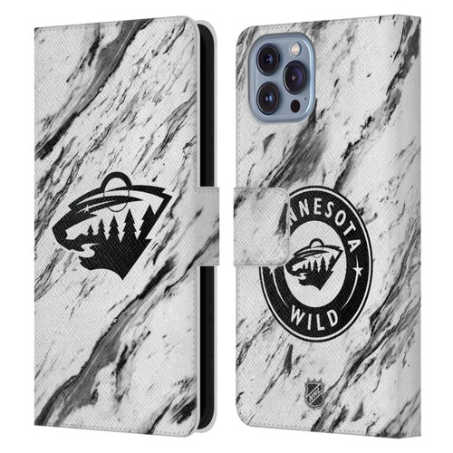 NHL Minnesota Wild Marble Leather Book Wallet Case Cover For Apple iPhone 14