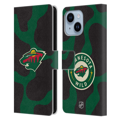 NHL Minnesota Wild Cow Pattern Leather Book Wallet Case Cover For Apple iPhone 14 Plus