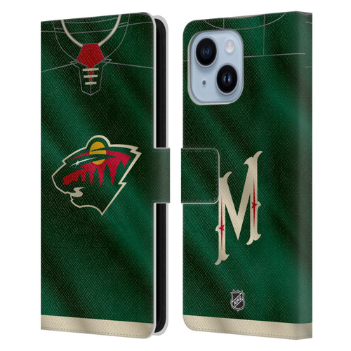 NHL Minnesota Wild Jersey Leather Book Wallet Case Cover For Apple iPhone 14 Plus