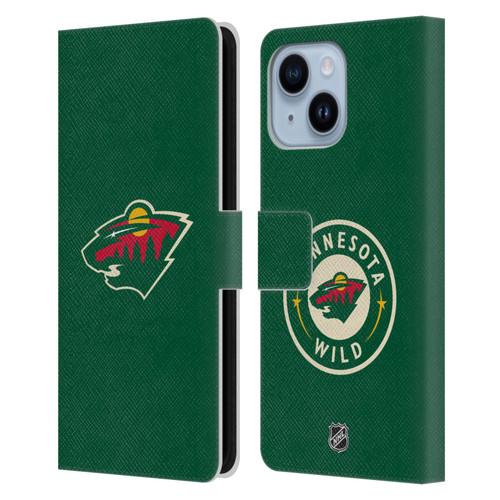 NHL Minnesota Wild Plain Leather Book Wallet Case Cover For Apple iPhone 14 Plus