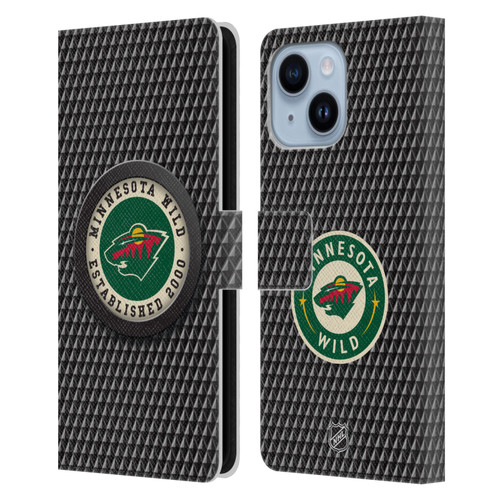 NHL Minnesota Wild Puck Texture Leather Book Wallet Case Cover For Apple iPhone 14 Plus