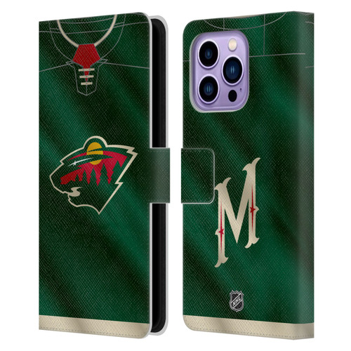 NHL Minnesota Wild Jersey Leather Book Wallet Case Cover For Apple iPhone 14 Pro Max
