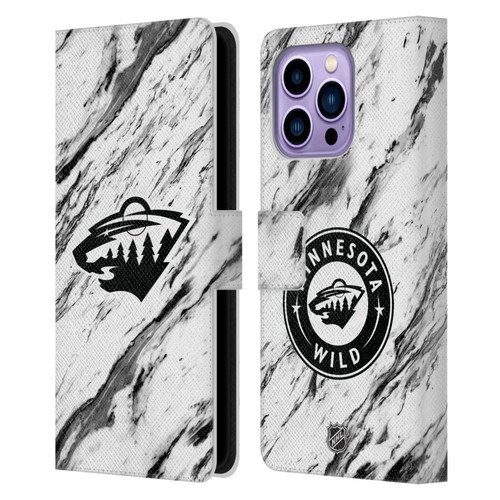 NHL Minnesota Wild Marble Leather Book Wallet Case Cover For Apple iPhone 14 Pro Max