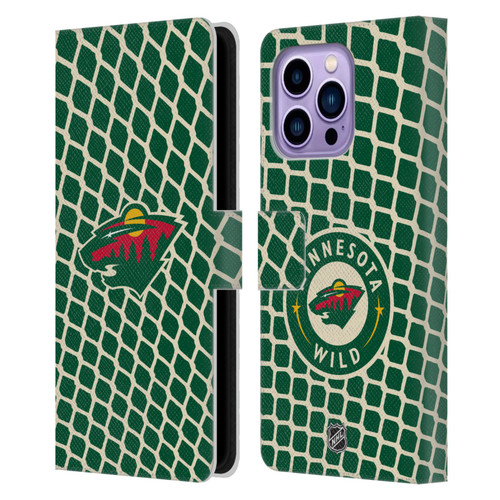 NHL Minnesota Wild Net Pattern Leather Book Wallet Case Cover For Apple iPhone 14 Pro Max