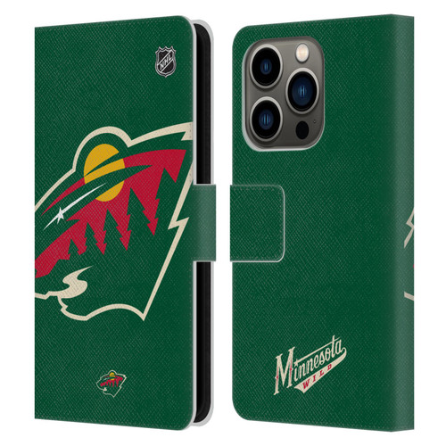 NHL Minnesota Wild Oversized Leather Book Wallet Case Cover For Apple iPhone 14 Pro