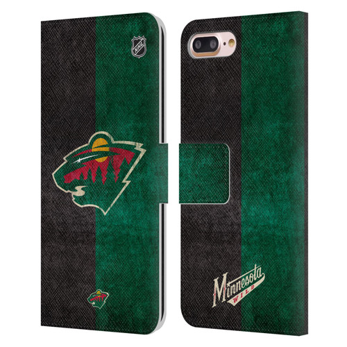 NHL Minnesota Wild Half Distressed Leather Book Wallet Case Cover For Apple iPhone 7 Plus / iPhone 8 Plus