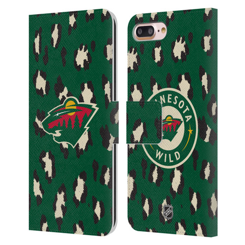 NHL Minnesota Wild Leopard Patten Leather Book Wallet Case Cover For Apple iPhone 7 Plus / iPhone 8 Plus