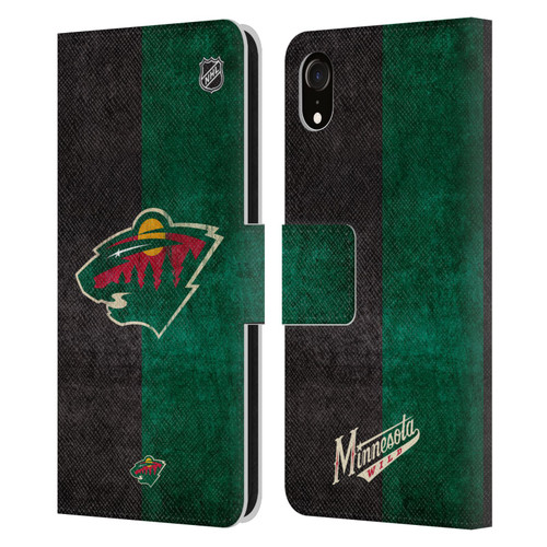 NHL Minnesota Wild Half Distressed Leather Book Wallet Case Cover For Apple iPhone XR