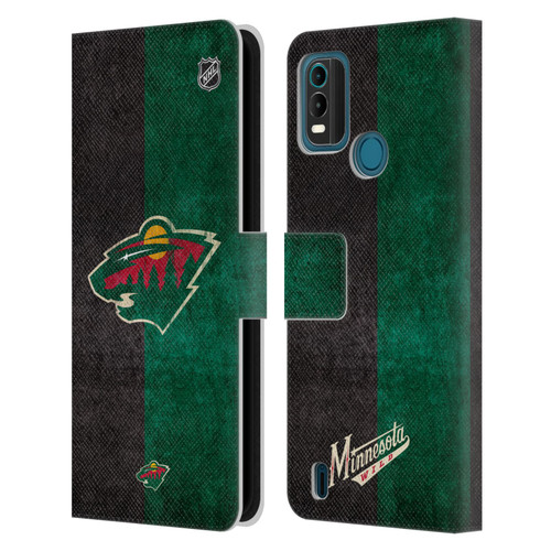 NHL Minnesota Wild Half Distressed Leather Book Wallet Case Cover For Nokia G11 Plus