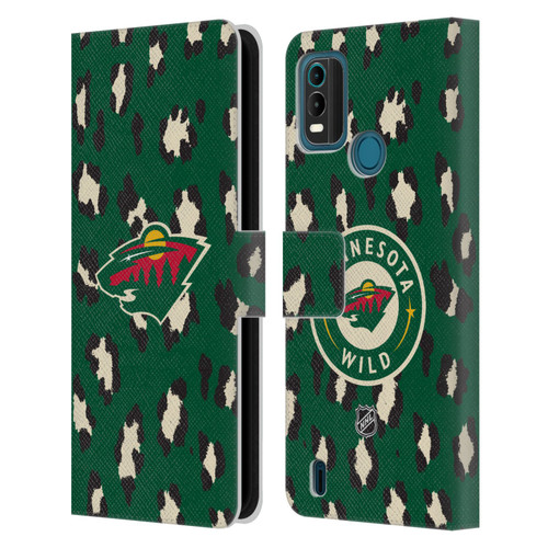 NHL Minnesota Wild Leopard Patten Leather Book Wallet Case Cover For Nokia G11 Plus