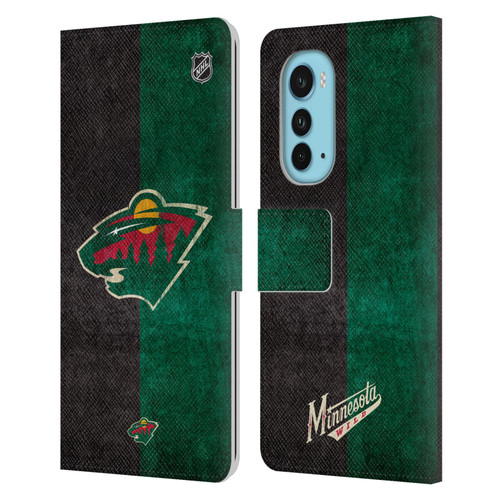 NHL Minnesota Wild Half Distressed Leather Book Wallet Case Cover For Motorola Edge (2022)