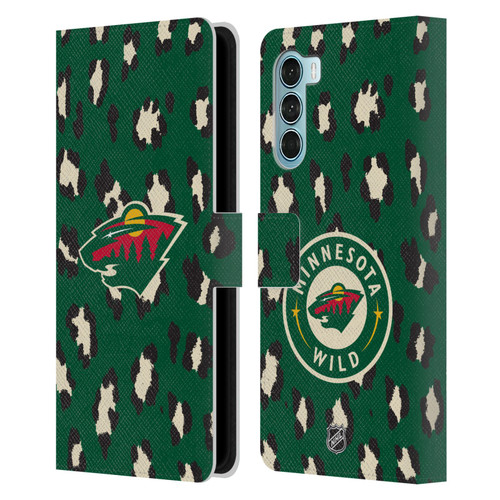 NHL Minnesota Wild Leopard Patten Leather Book Wallet Case Cover For Motorola Edge S30 / Moto G200 5G