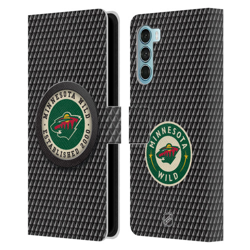NHL Minnesota Wild Puck Texture Leather Book Wallet Case Cover For Motorola Edge S30 / Moto G200 5G