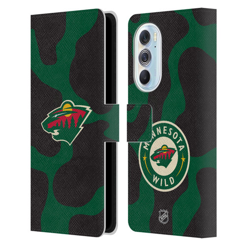 NHL Minnesota Wild Cow Pattern Leather Book Wallet Case Cover For Motorola Edge X30