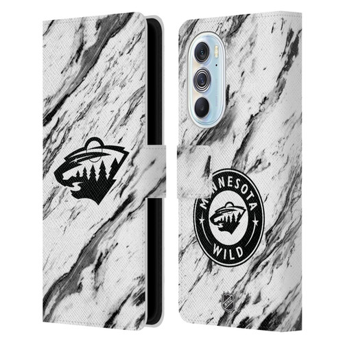 NHL Minnesota Wild Marble Leather Book Wallet Case Cover For Motorola Edge X30