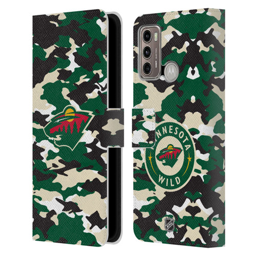 NHL Minnesota Wild Camouflage Leather Book Wallet Case Cover For Motorola Moto G60 / Moto G40 Fusion