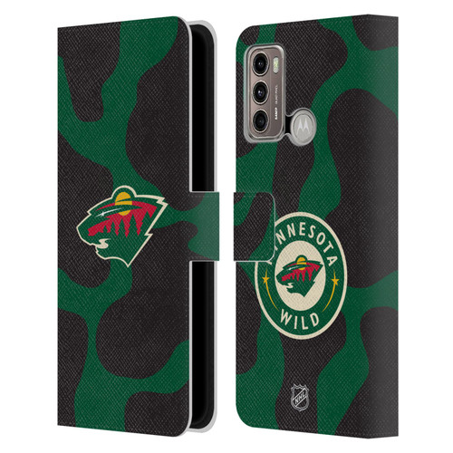 NHL Minnesota Wild Cow Pattern Leather Book Wallet Case Cover For Motorola Moto G60 / Moto G40 Fusion