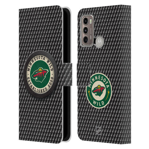 NHL Minnesota Wild Puck Texture Leather Book Wallet Case Cover For Motorola Moto G60 / Moto G40 Fusion