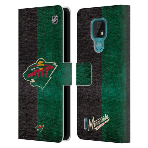 NHL Minnesota Wild Half Distressed Leather Book Wallet Case Cover For Motorola Moto E7