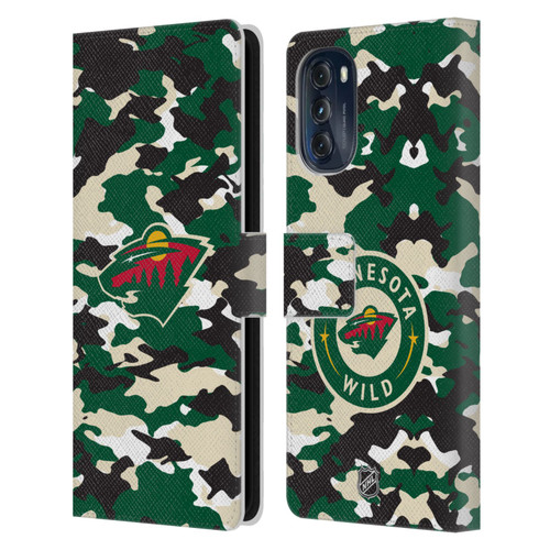 NHL Minnesota Wild Camouflage Leather Book Wallet Case Cover For Motorola Moto G (2022)