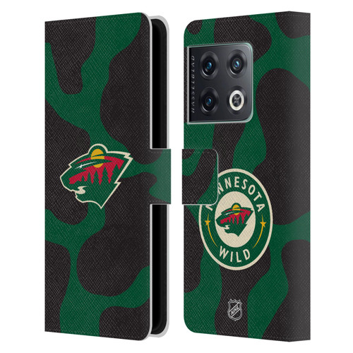 NHL Minnesota Wild Cow Pattern Leather Book Wallet Case Cover For OnePlus 10 Pro