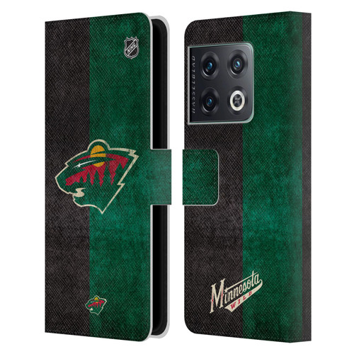 NHL Minnesota Wild Half Distressed Leather Book Wallet Case Cover For OnePlus 10 Pro