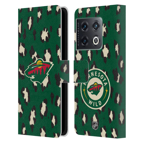 NHL Minnesota Wild Leopard Patten Leather Book Wallet Case Cover For OnePlus 10 Pro