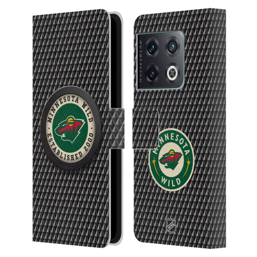 NHL Minnesota Wild Puck Texture Leather Book Wallet Case Cover For OnePlus 10 Pro