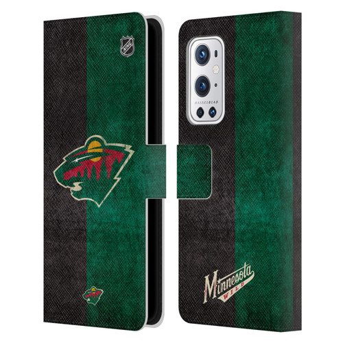 NHL Minnesota Wild Half Distressed Leather Book Wallet Case Cover For OnePlus 9 Pro