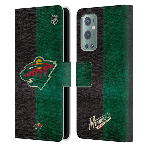 NHL Minnesota Wild Half Distressed Leather Book Wallet Case Cover For OnePlus 9