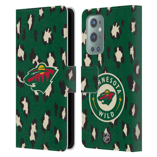 NHL Minnesota Wild Leopard Patten Leather Book Wallet Case Cover For OnePlus 9