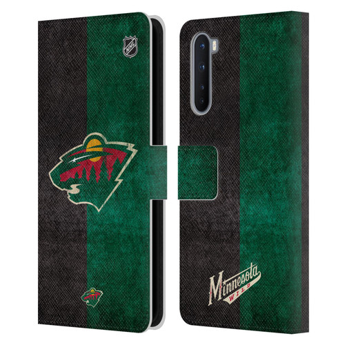 NHL Minnesota Wild Half Distressed Leather Book Wallet Case Cover For OnePlus Nord 5G