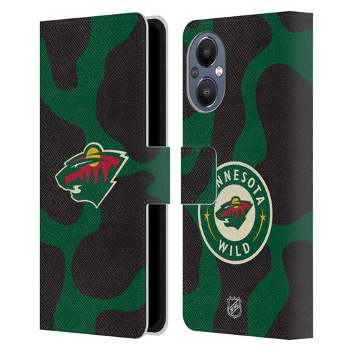 NHL Minnesota Wild Cow Pattern Leather Book Wallet Case Cover For OnePlus Nord N20 5G