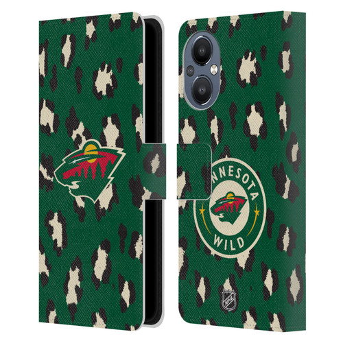 NHL Minnesota Wild Leopard Patten Leather Book Wallet Case Cover For OnePlus Nord N20 5G